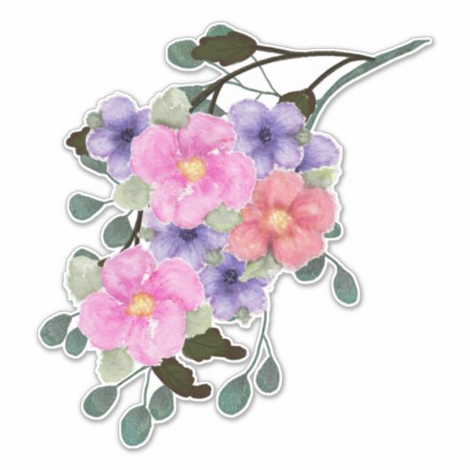 Waterverf Roze en paarse bloemen Sticker (Voorkant)