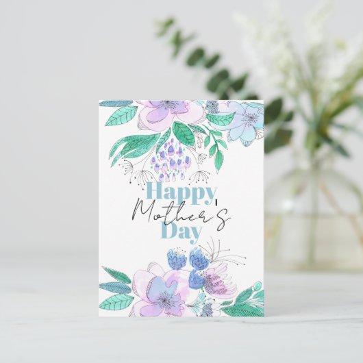 Waterverf Roze en Paarse Bloesems Moederdag Briefkaart (Staand voorkant)