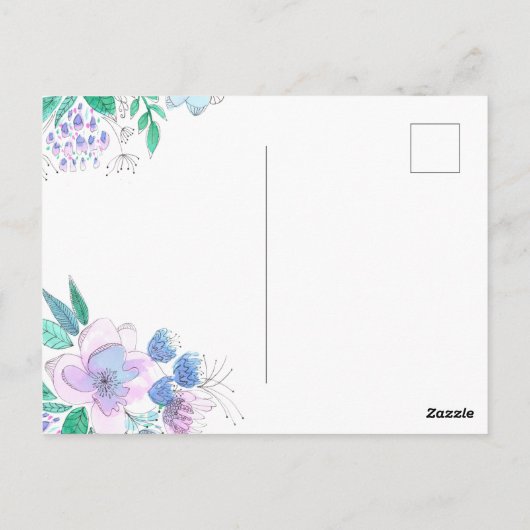 Waterverf Roze en Paarse Bloesems Moederdag Briefkaart (Achterkant)