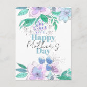 Waterverf Roze en Paarse Bloesems Moederdag Briefkaart (Voorkant)