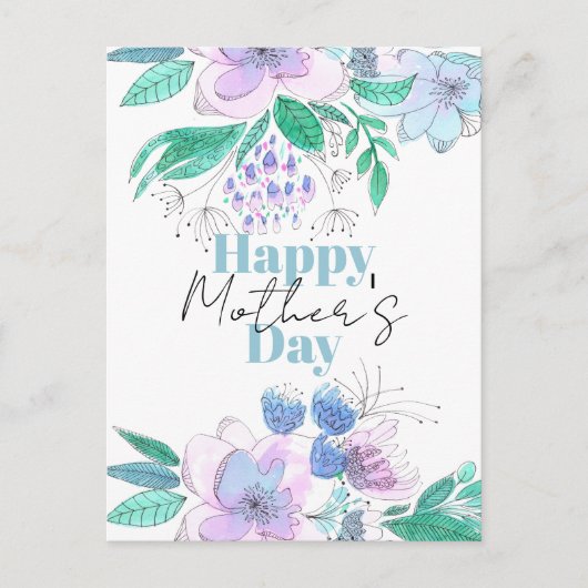 Waterverf Roze en Paarse Bloesems Moederdag Briefkaart (Voorkant)