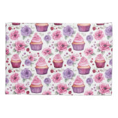 Waterverf Roze en Paarse cupcakes en bloemen Kussensloop (Achterkant)