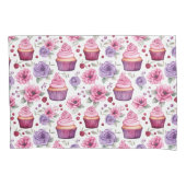 Waterverf Roze en Paarse cupcakes en bloemen Kussensloop (Voorkant)