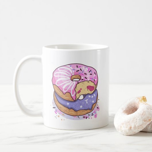 Waterverf roze en Paarse donuts met sprinken Koffiemok (Met donut)