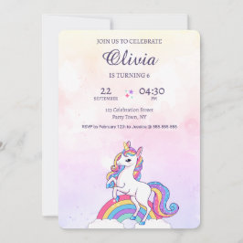 Waterverf roze en Paarse eenhoorn verjaardag Kaart