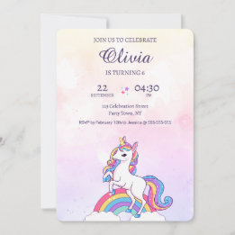 Waterverf roze en Paarse eenhoorn verjaardag Kaart