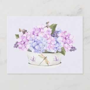 Waterverf Roze en Paarse Hydrangea Flowers Briefkaart