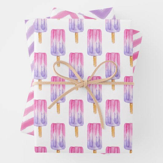 Waterverf Roze en Paarse Popsikel Chevron Inpakpapier Vel (In situ)