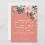 Waterverf roze en perzik bloemen Tropische bruilof Kaart (Voorkant)
