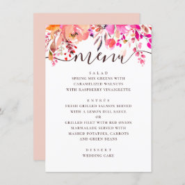 Waterverf roze en perzik bloementuin bruiloft menu
