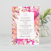 Waterverf roze en perzik bloemetuin bruiloft kaart (Staand voorkant)