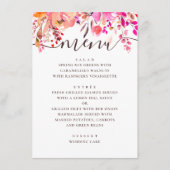 Waterverf roze en perzik bloemetuin bruiloft menu (Voorkant)