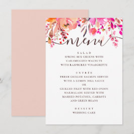 Waterverf roze en perzik bloemetuin bruiloft menu