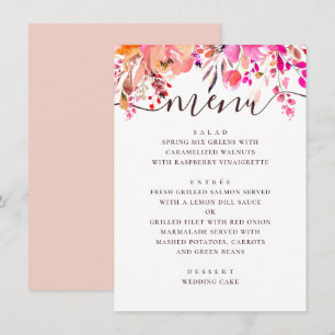 Waterverf roze en perzik bloemetuin bruiloft menu