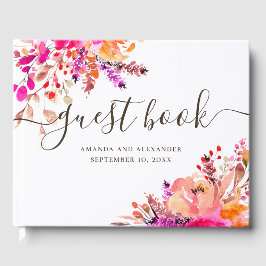 Waterverf roze en perzik herfst bloemenbruiloft ga gastenboek