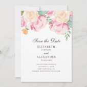 Waterverf roze en perzikbloemen. Floral bruiloft Save The Date (Voorkant)
