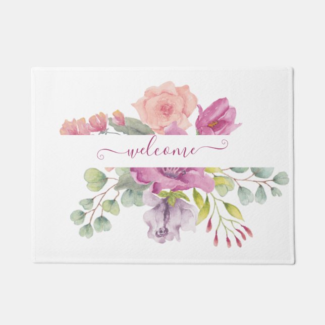 Waterverf roze en perzikkleurig deurmat (Voorkant)