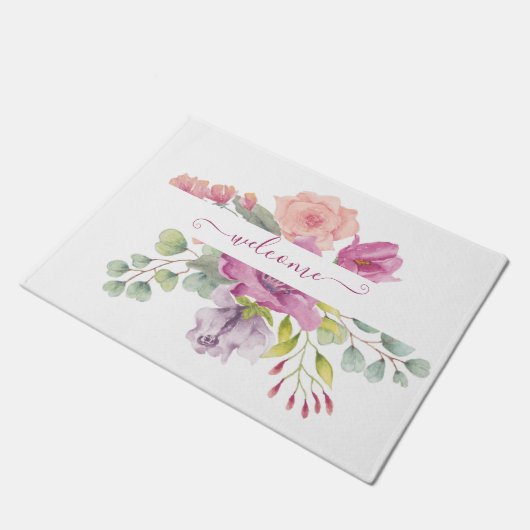 Waterverf roze en perzikkleurig deurmat (Schuin)