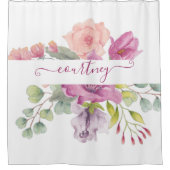 Waterverf roze en perzikkleurig douchegordijn (Voorkant)