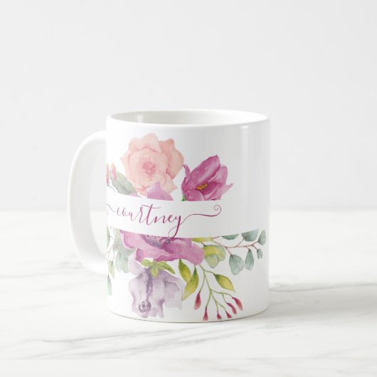 Waterverf roze en perzikkleurig koffiemok (Voorkant links)