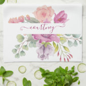 Waterverf roze en perzikkleurig theedoek (Gevouwen)