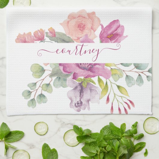 Waterverf roze en perzikkleurig theedoek (Gevouwen)