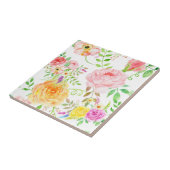 Waterverf roze en perzikpatroon roos tegeltje (Zijkant)