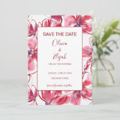 Waterverf roze en rode bloemen save the date (Staand voorkant)