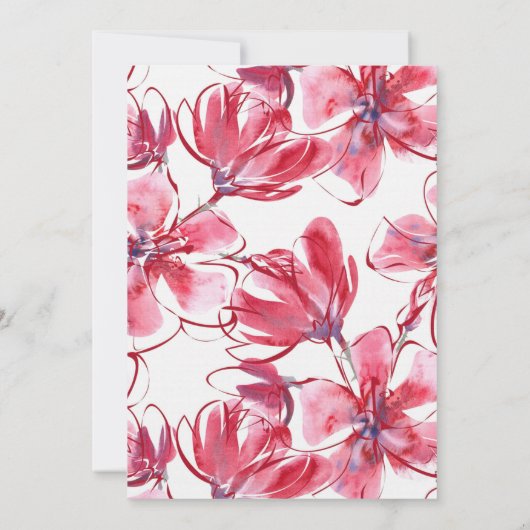 Waterverf roze en rode bloemen save the date (Achterkant)