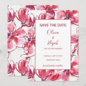 Waterverf roze en rode bloemen save the date (Voorkant / Achterkant)