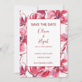 Waterverf roze en rode bloemen save the date