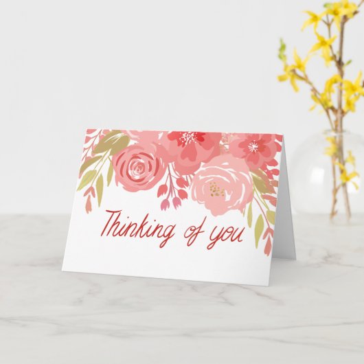 Waterverf roze en rode bloemen sympathiekaart kaart (Gele Bloem)