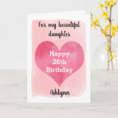 Waterverf Roze en Rode Hart 26e verjaardag Kaart (Gele Bloem)