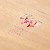 Waterverf Roze en Rode Hart Branch Baby shower Acryl Uitnodigingen (Laagn)