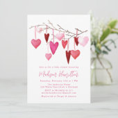 Waterverf Roze en Rode Hart Branch Baby shower Kaart (Staand voorkant)