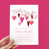 Waterverf Roze en Rode Hart Branch Baby shower Kaart