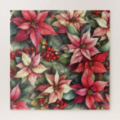 Waterverf Roze en Rode Poinsettia Legpuzzel (Horizontaal)