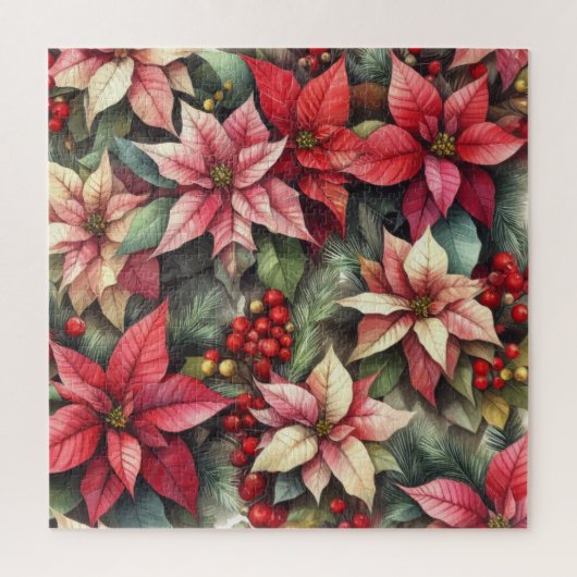 Waterverf Roze en Rode Poinsettia Legpuzzel (Verticaal)