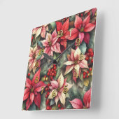 Waterverf Roze en Rode Poinsettia Vierkante Klok (Hoek)