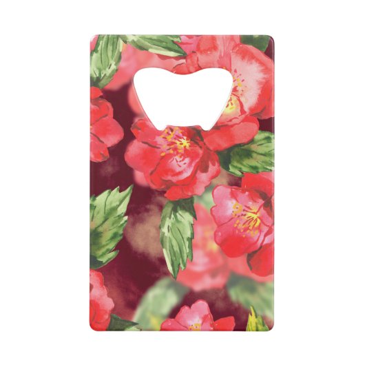 Waterverf Roze en rode rozen Creditkaart Flessenopener (Voorkant)