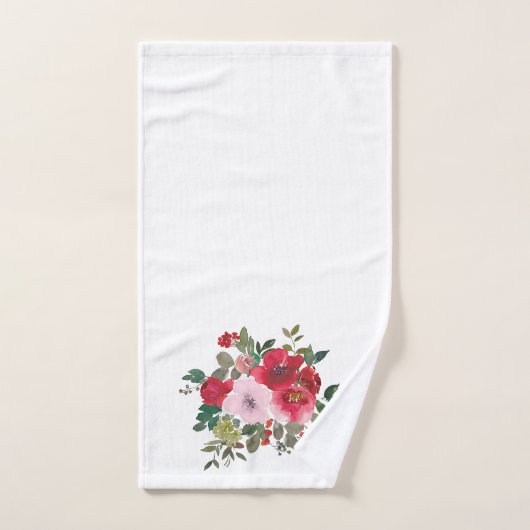 Waterverf roze en rode rozen op witte doek bad handdoek (Handdoek)