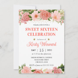 Waterverf Roze en Rode Rozen Sweet Sixteen Kaart