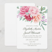 Waterverf roze en rode rozen virtueel huwelijk kaart (Voorkant / Achterkant)