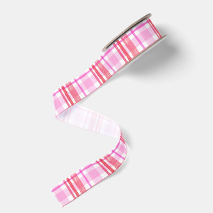 Waterverf roze en rood geruit grosgrain lint