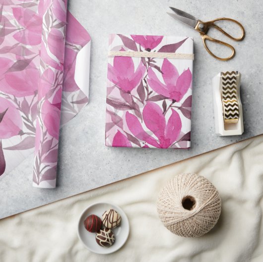 Waterverf "Roze en roze bloemen" Cadeaupapier (Crafts)