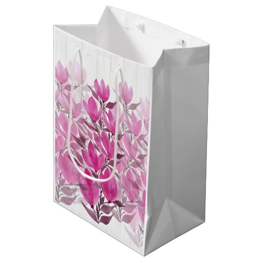 Waterverf "Roze en roze bloemen" Medium Cadeauzakje (Voorkant Gekanteld)