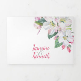 Waterverf Roze en White Apple Blossom Wedding Drieluik Uitnodiging