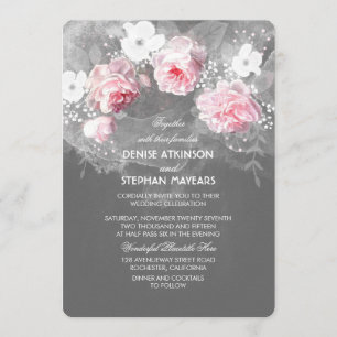 Waterverf Roze en White Floral Wedding Invites Kaart