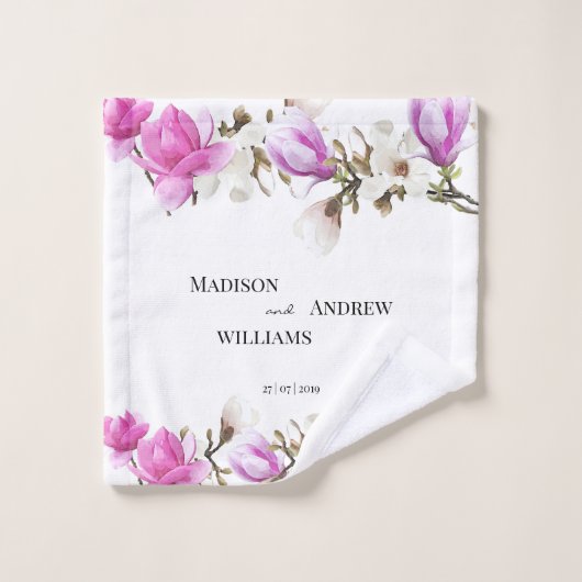 Waterverf Roze en White Magnolia Blossom Bad Handdoek (Wasdoekje)