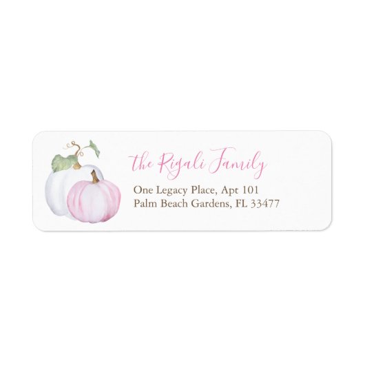 Waterverf Roze en White Pumpkin Return Address Etiket (Voorkant)